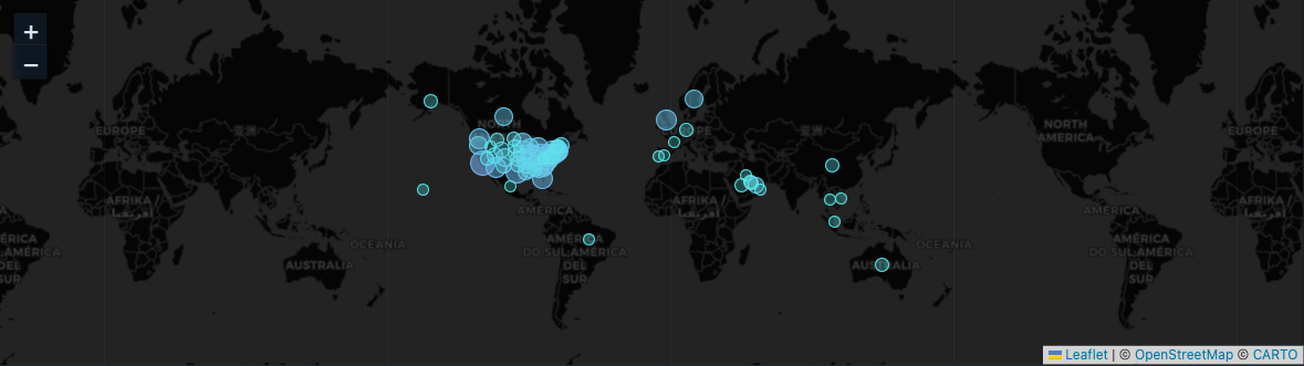 Global map showing current SBO+ music education job locations